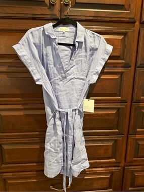 Bella Dahl Pale Blue Linen Tie-Waist Shirt Dress
